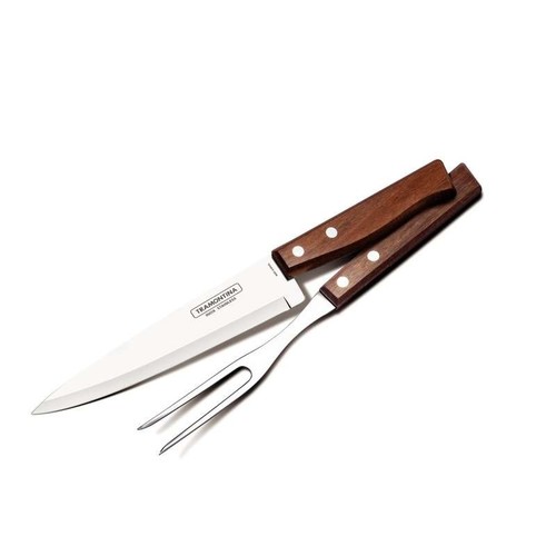 Jogo Trinchante para Churrasco Tramontina em Aço Inox com Cabo em Madeira Natural 2 Peças