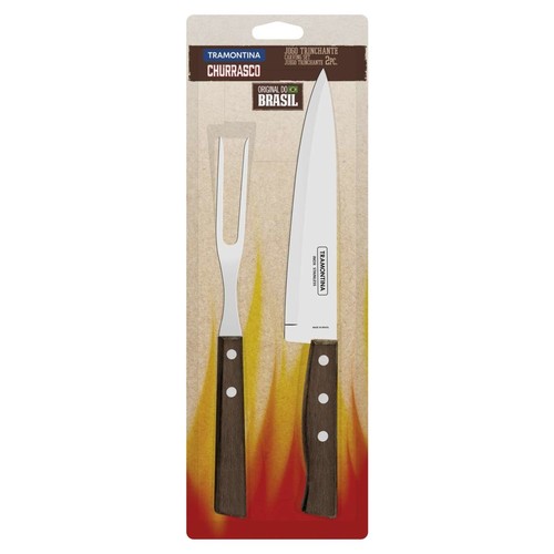 Jogo 2 Peças para Churrasco em Aço Inox com Cabo em Madeira Natural Tramontina