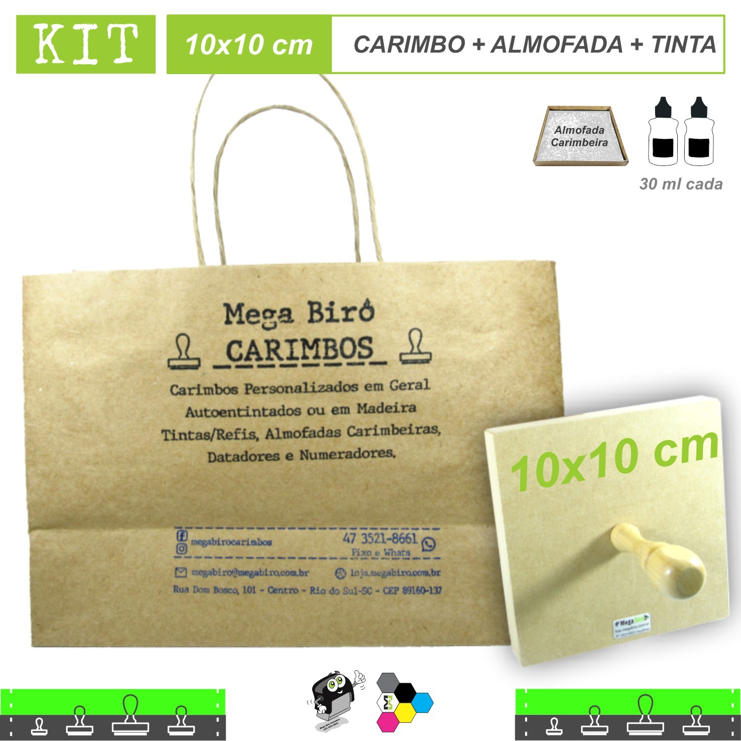 Kit Personalizar Sacolas Nº 3 - Carimbo + Almofada + Tinta