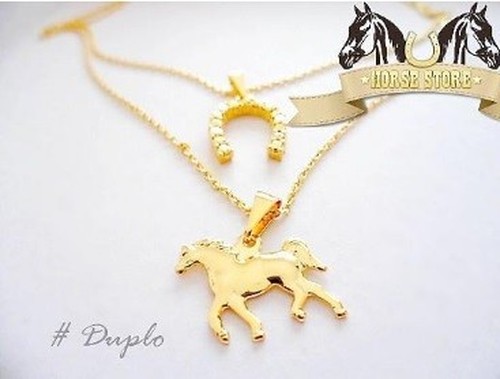 Colar Duplo Cavalo e Ferradura