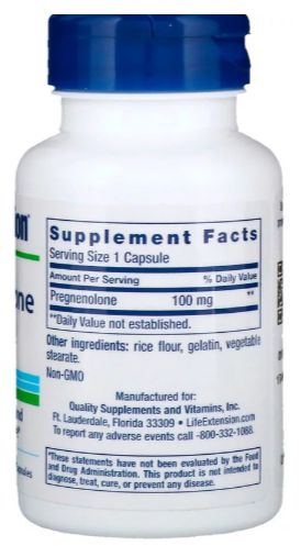 Pregnenolona 100 mg - Life Extension - 100 Cápsulas (Envio Internacional)
