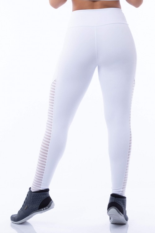 Calça Legging Poliamida Branca com Tela