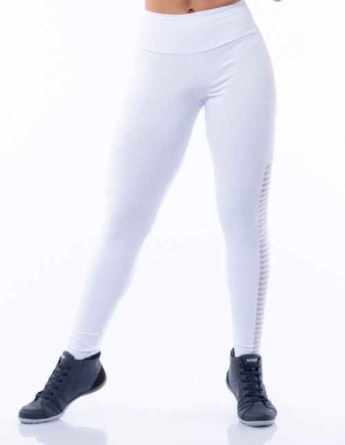 Calça Legging Poliamida Branca com Tela