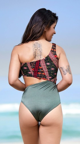 Maiô Um Ombro Só Cintura Alta Estampado