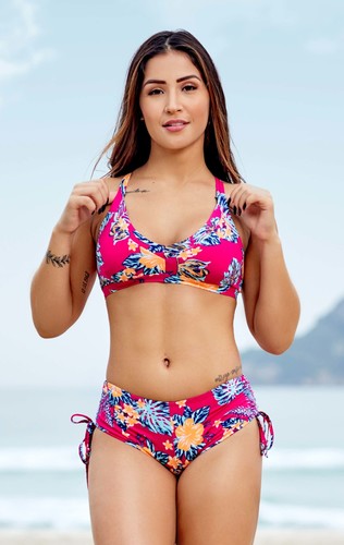 Conjunto Biquíni Top Reforçado com Calcinha Sunquíni Estampado Rosa
