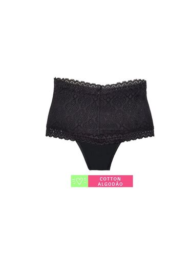 Calcinha Modeladora Cintura Alta com Renda Preta