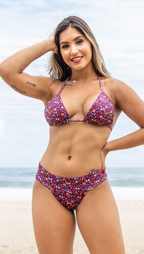 Biquíni Cortininha com Bojo e Calcinha Lateral Larga Estampado Floral