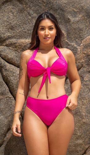 Conjunto Biquíni com Bojo Reforçado e Calcinha Cintura Média Rosa