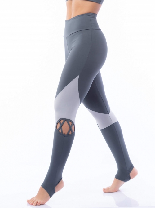 Calça Legging Poliamida Pezinho com Tiras Grafite