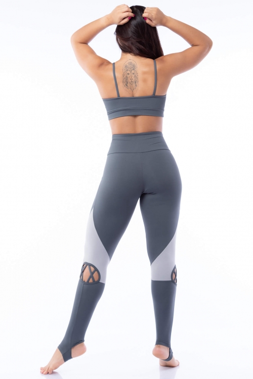 Calça Legging Poliamida Pezinho com Tiras Grafite