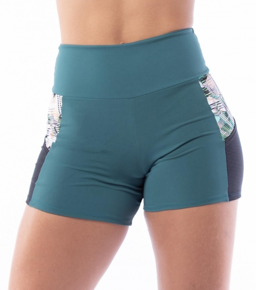 Short Poliamida Verde com Bolso em Tela
