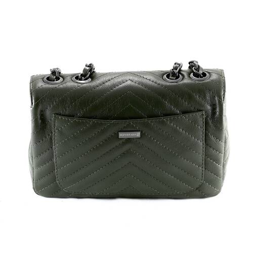 VERSALHES MÉDIA Bolsa de corrente em couro legítimo verde militar matelassê chevron