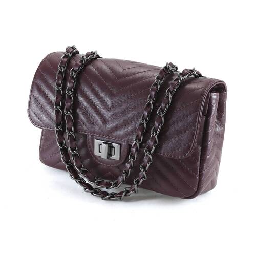 VERSALHES MÉDIA Bolsa de corrente em couro legítimo vinho matelassê chevron