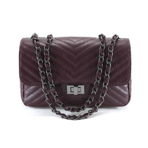 VERSALHES MÉDIA Bolsa de corrente em couro legítimo vinho matelassê chevron