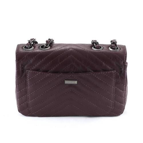 VERSALHES MÉDIA Bolsa de corrente em couro legítimo vinho matelassê chevron