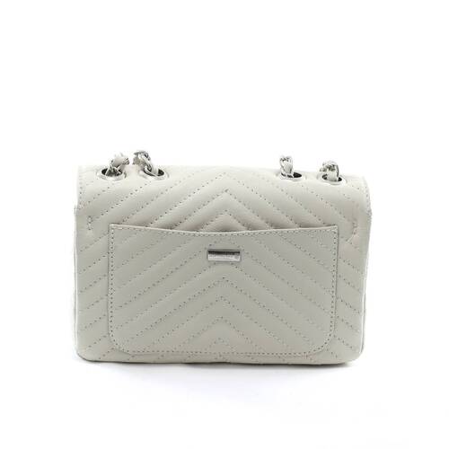 VERSALHES MÉDIA Bolsa de corrente em couro legítimo off-white matelassê chevron