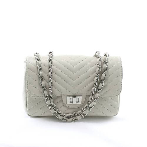 VERSALHES MÉDIA Bolsa de corrente em couro legítimo off-white matelassê chevron