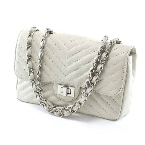 VERSALHES MÉDIA Bolsa de corrente em couro legítimo off-white matelassê chevron