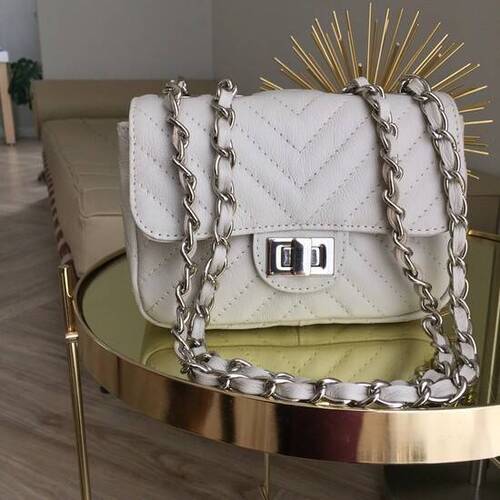 VERSALHES PEQUENA Bolsa de corrente em couro legítimo branca off-white matelassê chevron
