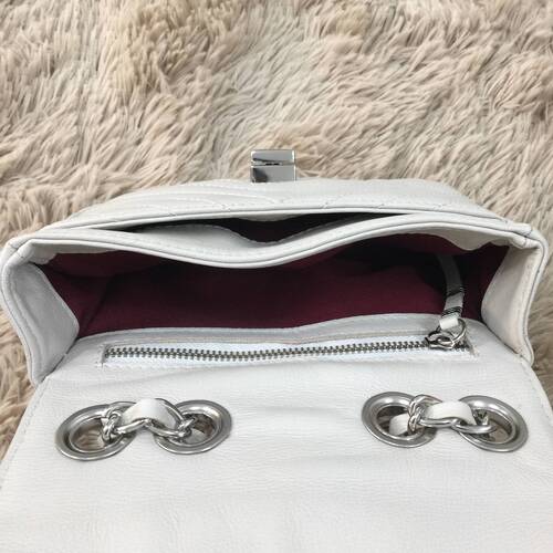 VERSALHES PEQUENA Bolsa de corrente em couro legítimo branca off-white matelassê chevron