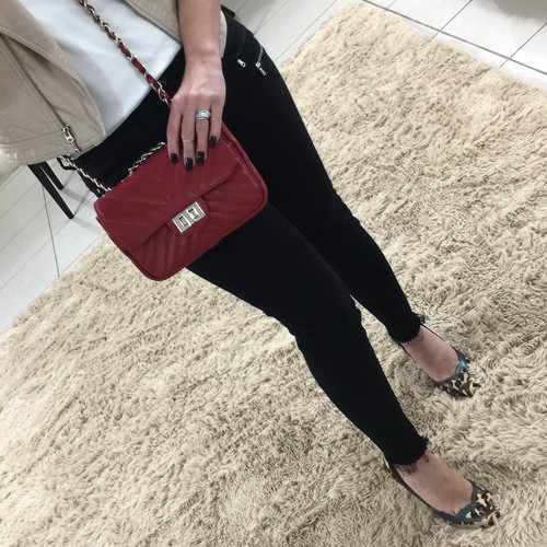 VERSALHES PEQUENA Bolsa de corrente em couro legítimo vermelha matelassê chevron