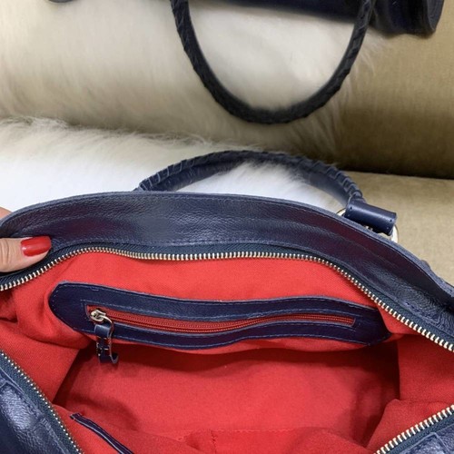 BARCELONA TRADICIONAL Bolsa média couro legítimo azul marinho