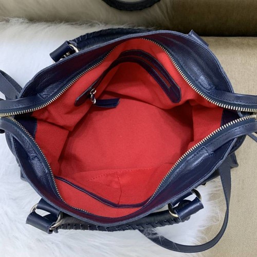 BARCELONA TRADICIONAL Bolsa média couro legítimo azul marinho