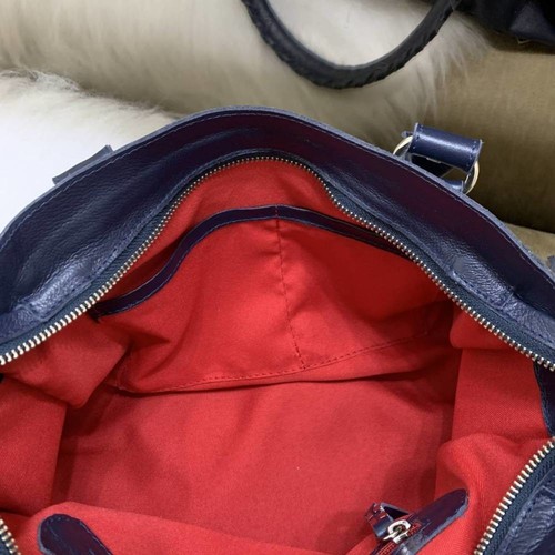 BARCELONA TRADICIONAL Bolsa média couro legítimo azul marinho