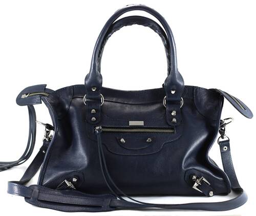 BARCELONA TRADICIONAL Bolsa média couro legítimo azul marinho