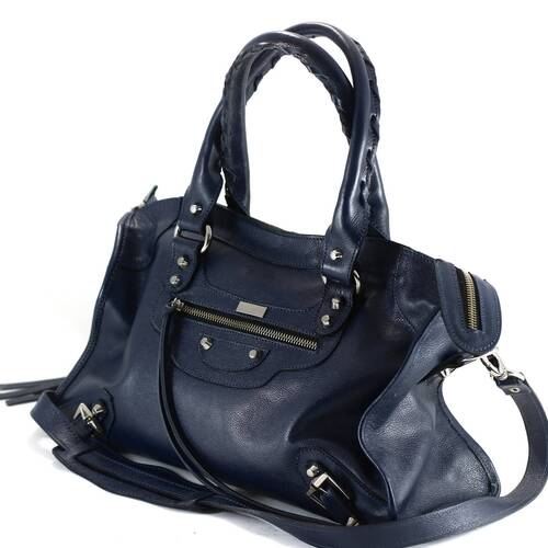 BARCELONA TRADICIONAL Bolsa média couro legítimo azul marinho