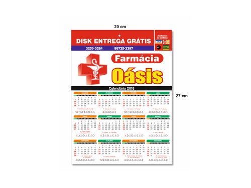 Folhinhas / Calendário de Parede - 20x27 cm - Couchê 250g - Verniz UV Brilho Frente