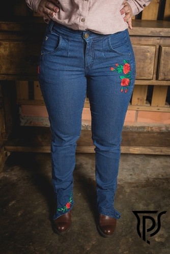 Bombacha Feminina Jeans com Favo Floral