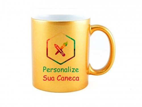 Caneca Dourada de Porcelana Personalizada do seu Jeito