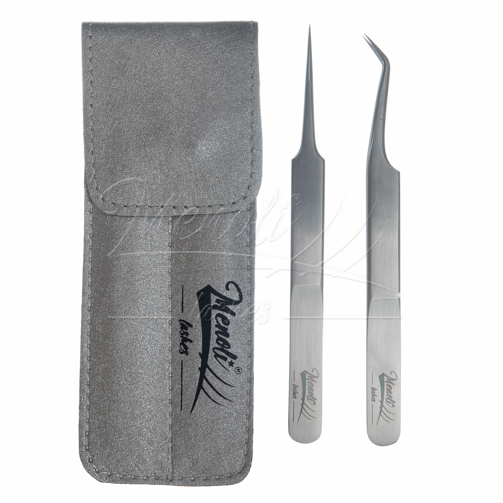 Kit 2 Pinças profissional Menoli Lashes prata